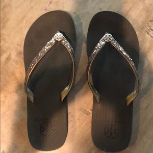 Tory Burch Adia Brown Glitter Flip Flops size 8